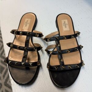 Valentino Black and Gold Studded Sandals